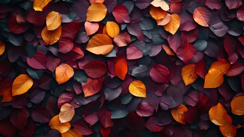 Photorealistic autumn foliage field with layered leaf tessellation.