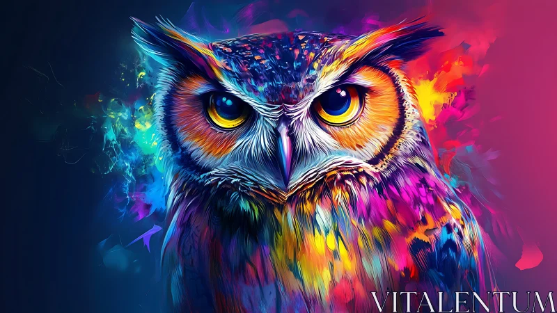 Neon twilight owl glowing with bold electric colors.