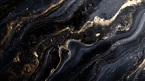 Elegant Black and Gold Abstract Fluid Art with Marble Texture.