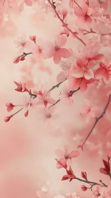 Pink Cherry Blossoms on Branches Against Gradient Background.