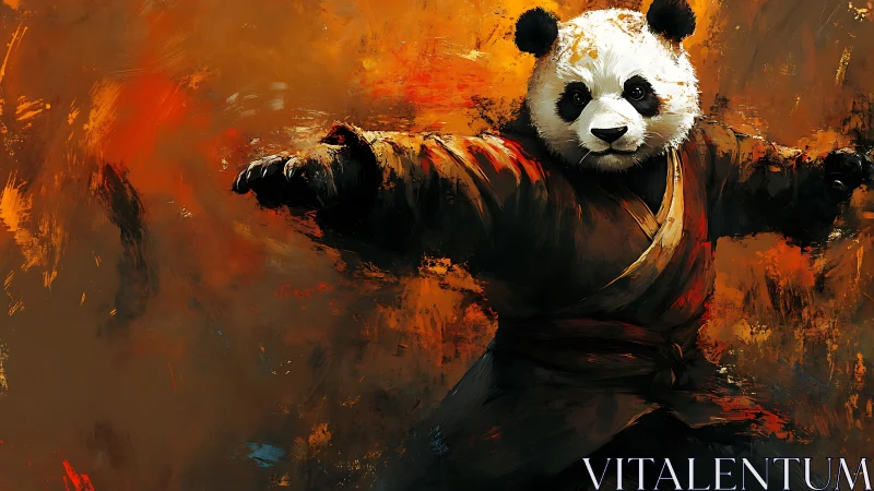 Dynamic warrior panda in expressive digital painting style.