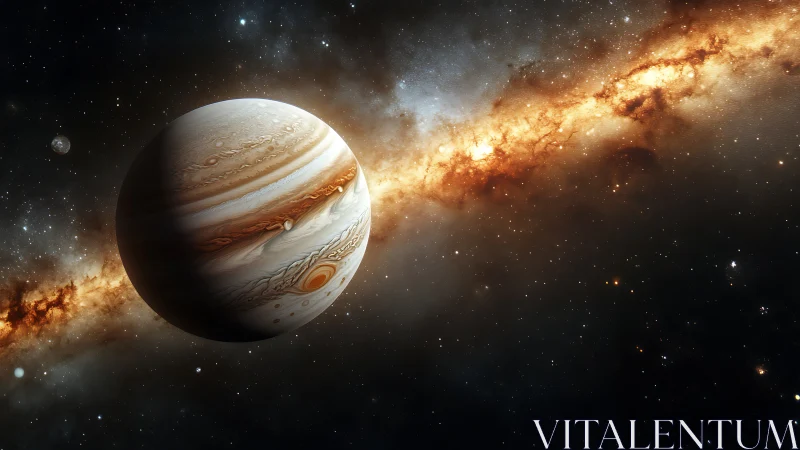 Gas giant drifts before blazing galactic star river.