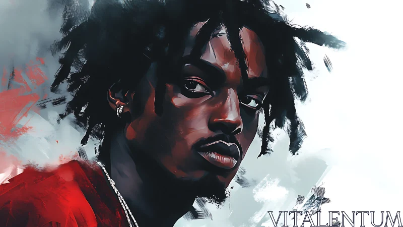 Storm-eyed portrait in crimson haze, painted with attitude.