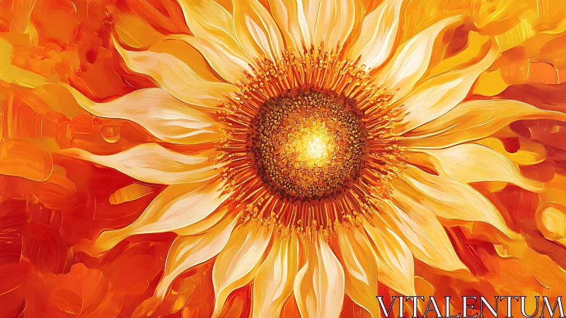 Radiant sunflower bloom glows in vivid swirling brushstrokes