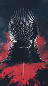 Blade-forged throne silhouette over sanguine battlefield field.