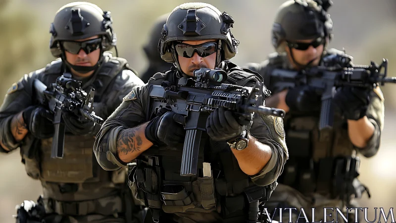 Special forces unit advances with tactical precision outdoors