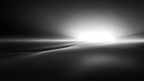 Minimalist monochrome horizon with radiant axial light field.