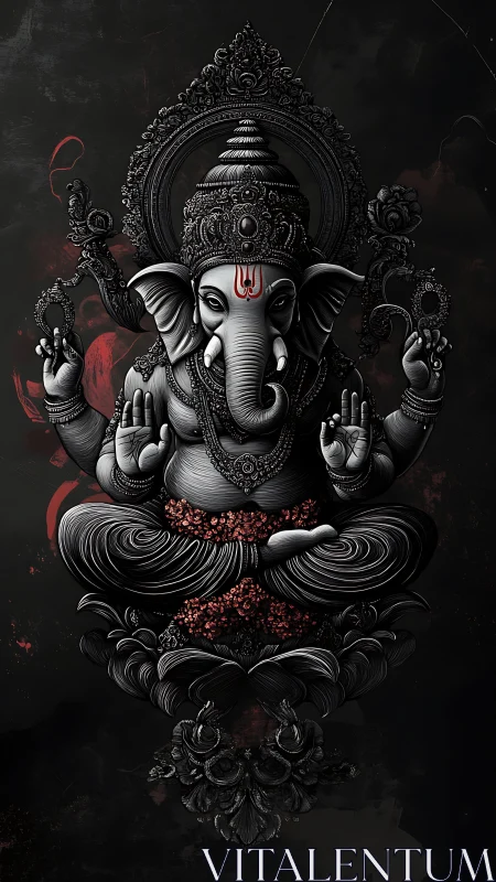 Detailed digital depiction of Ganesha in monochrome relief.