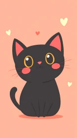 Charming Black Kitten Radiates Pure Joy Surrounded by Floating Hearts