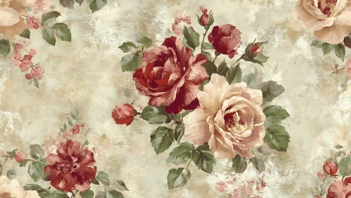 Vintage floral wallpaper pattern with muted painted roses.