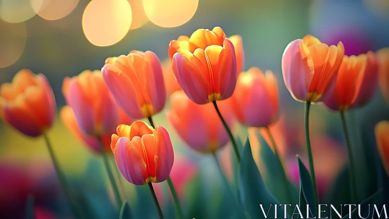 Luminous Tulips Bathed in Warm Golden Light