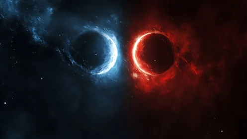 Binary eclipse nebula with opposing blue and red plasma halos