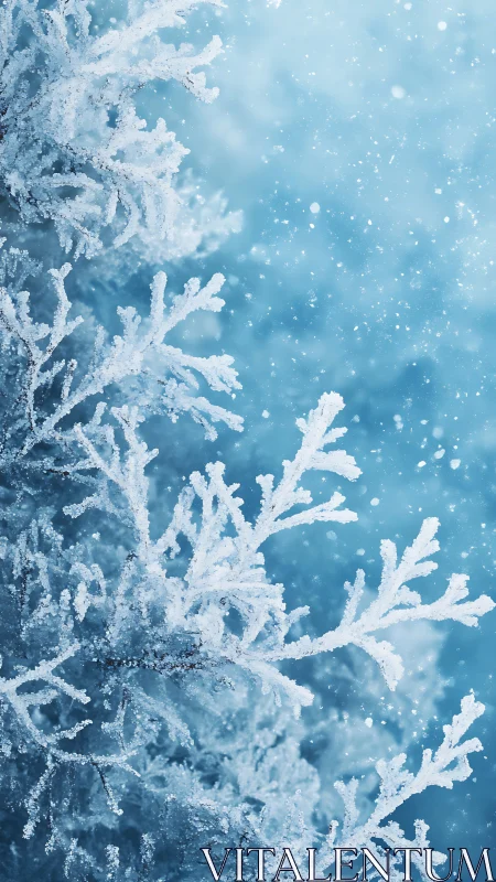 Crystalline frost branches in soft winter bokeh glow.