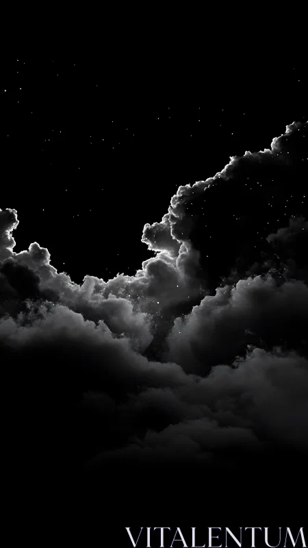 Midnight storm clouds glow softly against a starry void