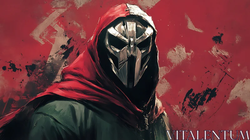 Mysterious masked wanderer gazes out from bold red shadows