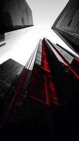 Urban towers glowing with bold red light and quiet drama.