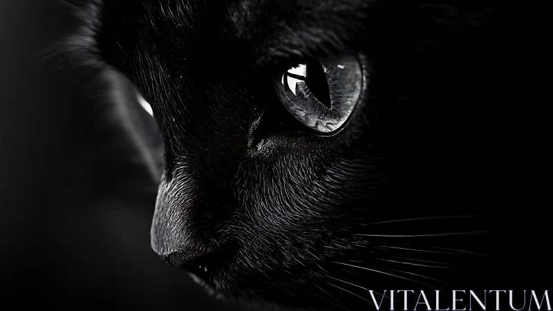 Black cat face with bright green eyes staring directly at camera.