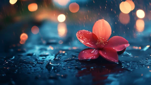 Rain-Kissed Flower Petals Against Luminous Bokeh Backdrop.