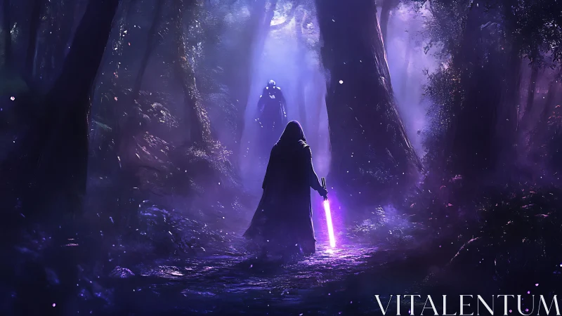 Mystic forest duel glowing with a brave wanderer&rsquo;s resolve.