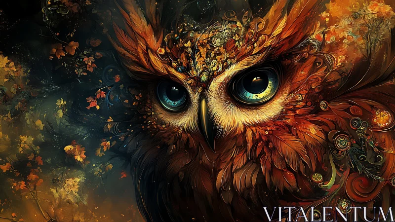 Mystical Owl Portrait in Vivid Autumn Colors, Digital Fantasy Art.