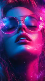 Neon-lit portrait captures euphoric escape in electric color haze