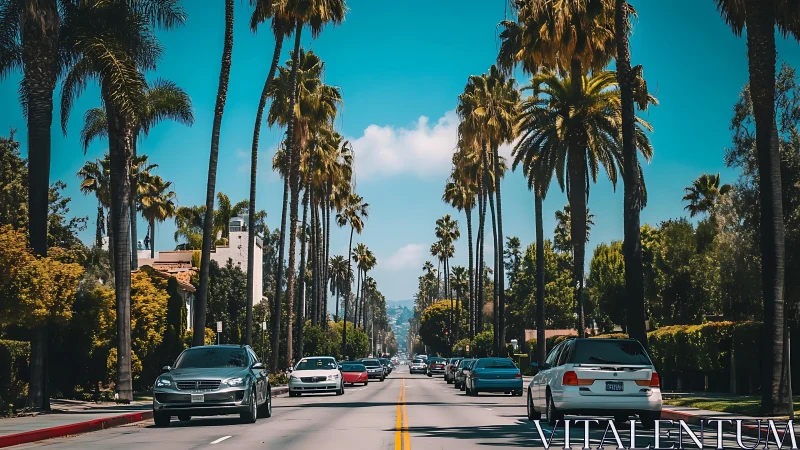 Sunlit palm-lined boulevard rolling toward a relaxed horizon.