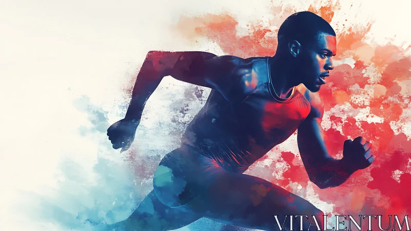 Digital painting depicts a male sprinter in dynamic motion