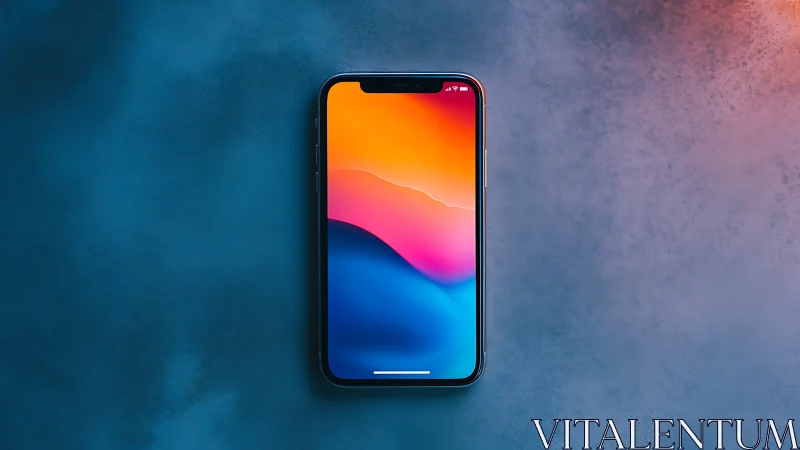 Smartphone displaying gradient wallpaper on textured background.