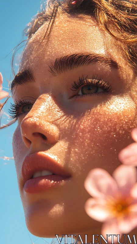 High-resolution summer portrait with specular skin highlights and bokeh