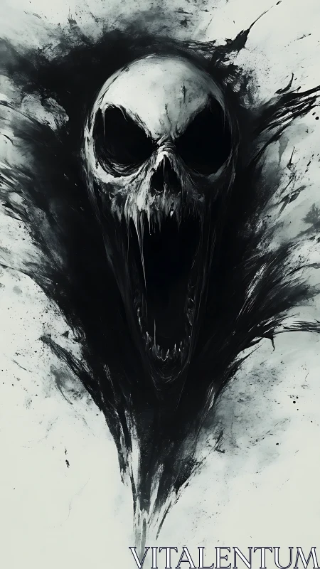 Screaming skull-shaped void erupts from swirling ink darkness