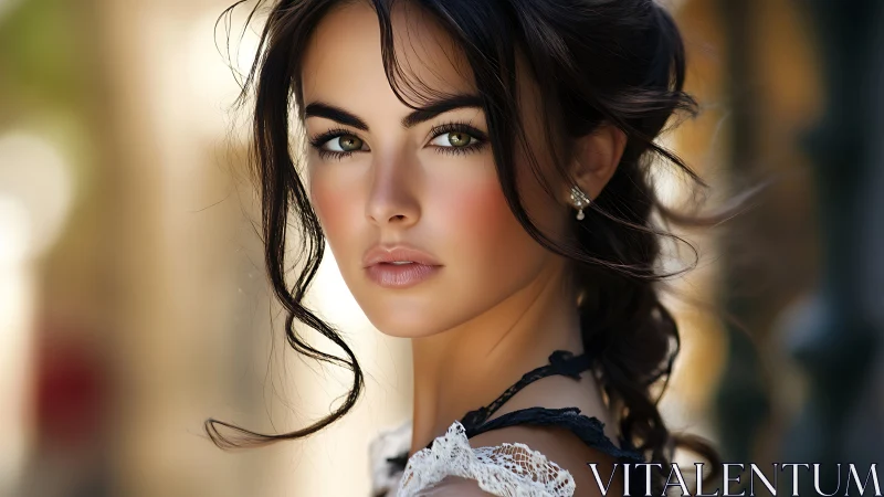 Soft city light crowns a poised gaze with quiet brilliance