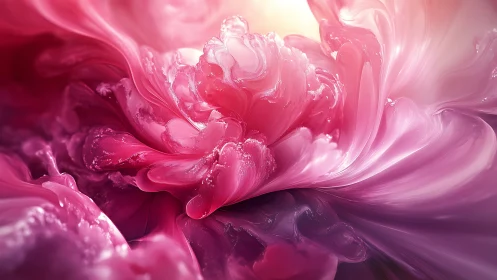 Abstract pink fluid bloom with glossy swirling textures.
