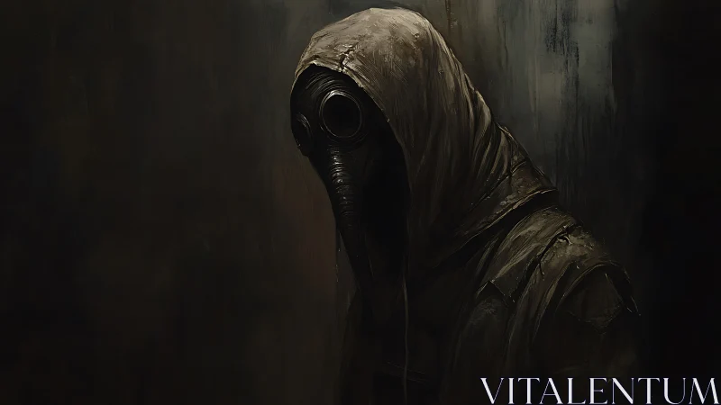 Shadowed wanderer in a plague mask pauses between worlds.