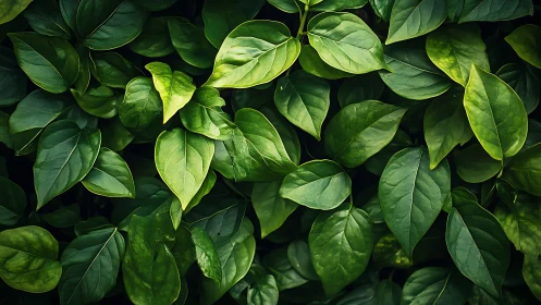Dense green foliage background with layered fresh leaves.
