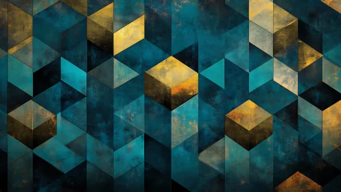 Isometric cubes form layered teal and gold geometric depth field