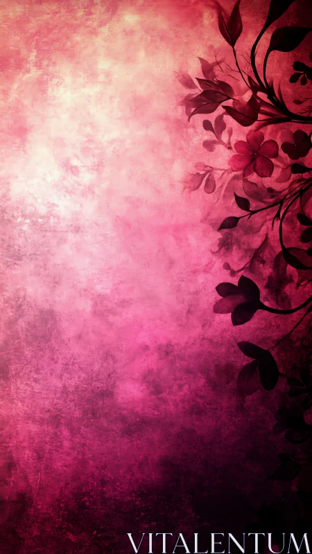 Crimson floral whispers curling across a glowing pink haze.