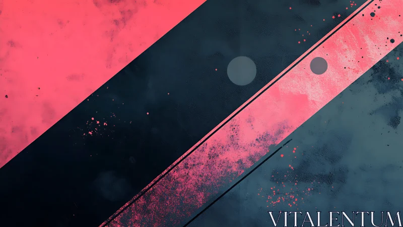 Angled neon bands intersect textured navy field with matte circles