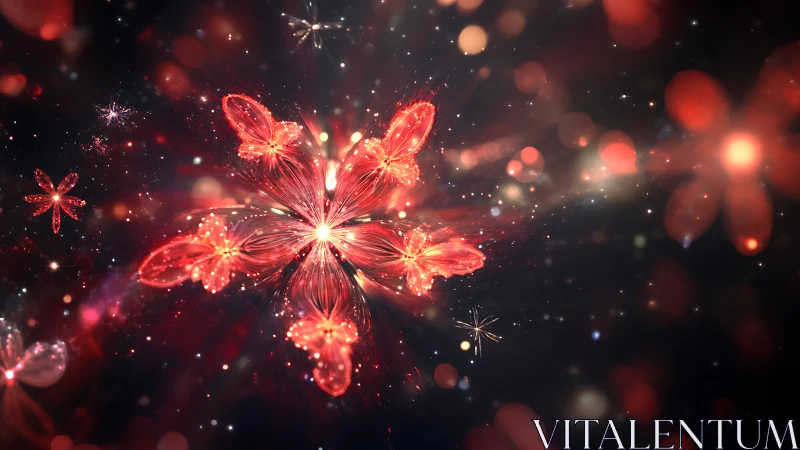 Starlit Ember Blossoms Igniting a Cosmic Midnight Garden.