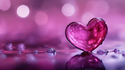 Crystal Heart Floating in Magenta Light.