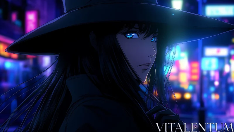 Nocturnal anime profile with neon rim lighting and deep bokeh