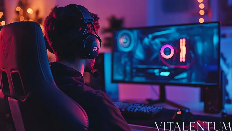 RGB-illuminated esports workstation with focused gamer profile.