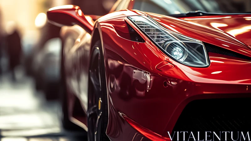 Red sports car close-up with glossy bodywork detail.