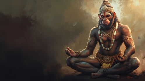 Divine simian yogi in jeweled regalia meditative pose.