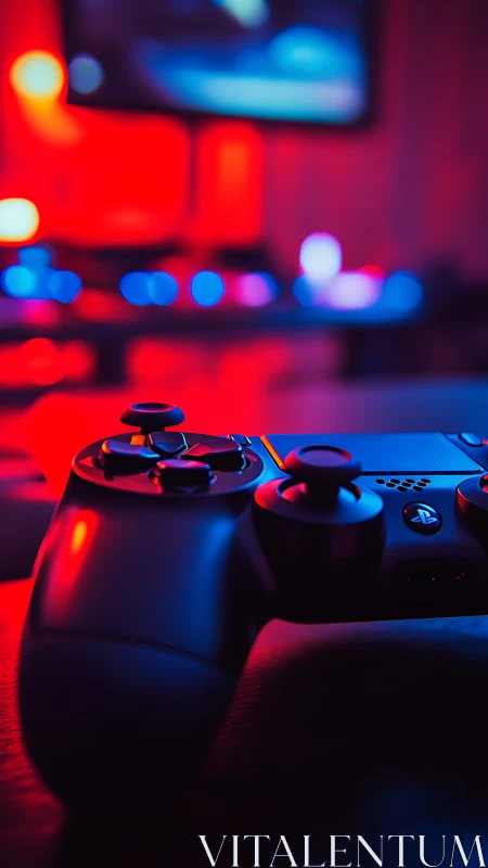 Gaming Controller Under Chromatic Lighting With Bokeh Blur.