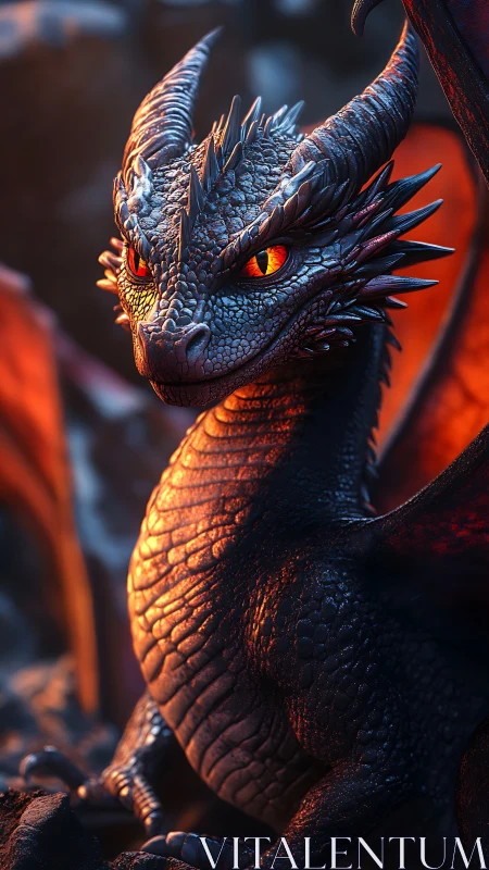 Young obsidian dragon watches molten horizon in silence.