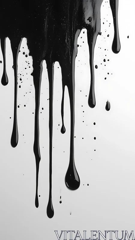 Glossy black paint drips slide down in bold liquid lines
