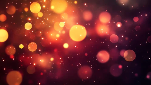 Glowing orange bokeh lights over deep burgundy gradient.