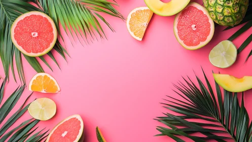 Tropical citrus slices frame a bright pink summer backdrop.