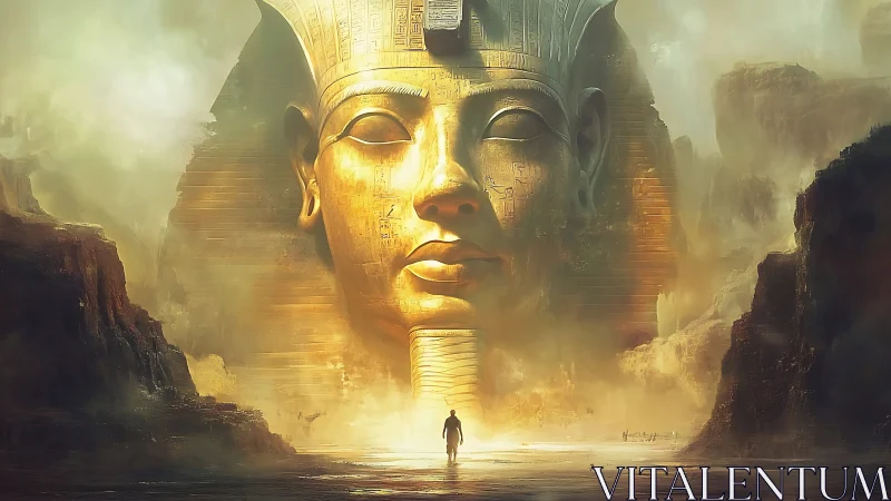 Colossal pharaoh face quietly swallows a lone wanderer’s path