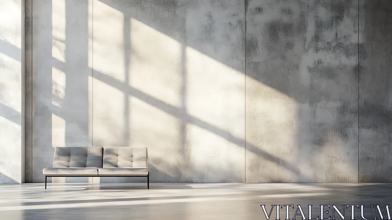 Minimal sofa against large concrete wall in soft daylight.